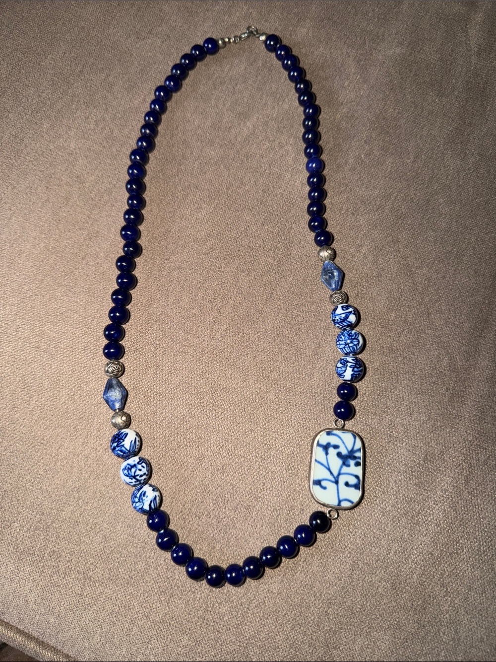 Blue Porcelain Accent Beaded Necklace